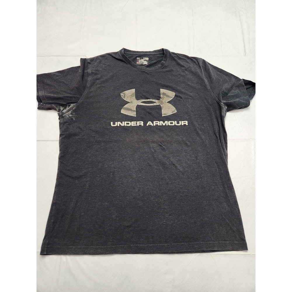 Under Armour Shirt Mens XL Gray HeatGear Loose‎ Fit Athletic Camo Logo Tee